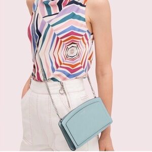 Kate Spade Margaux Small Crossbody Bag Hazy Blue Leather Chain Strap Retail $225